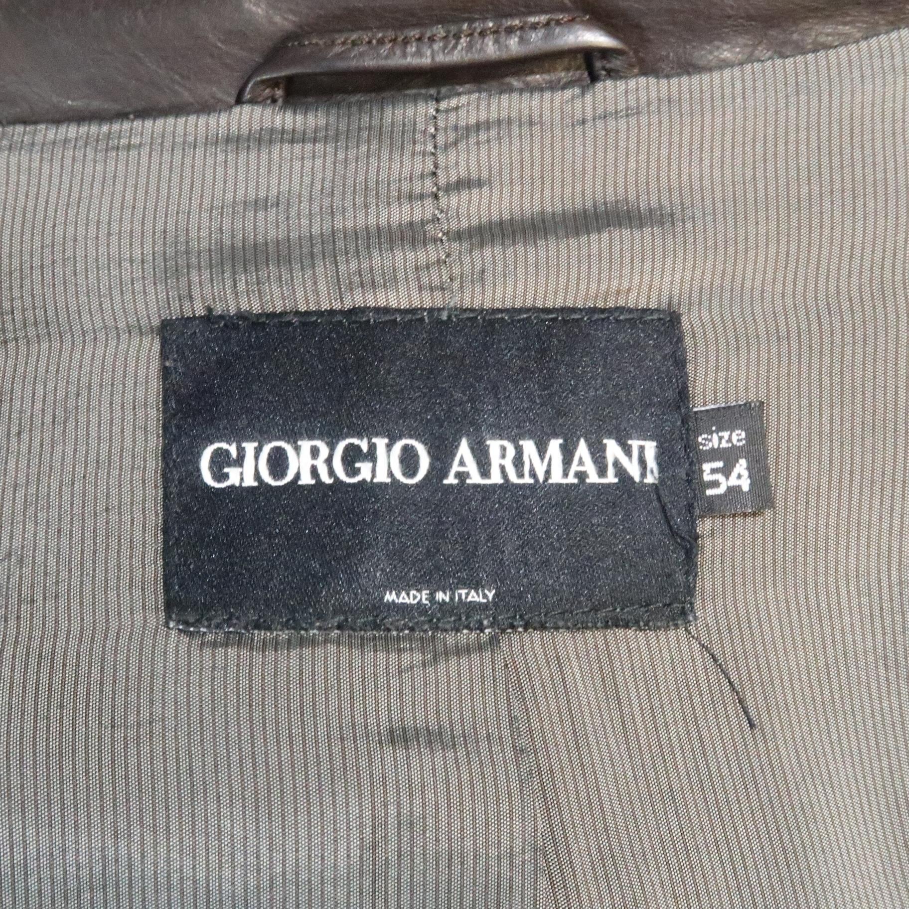 GIORGIO ARMANI 44 Brown Leather Notch Lapel Coat 4