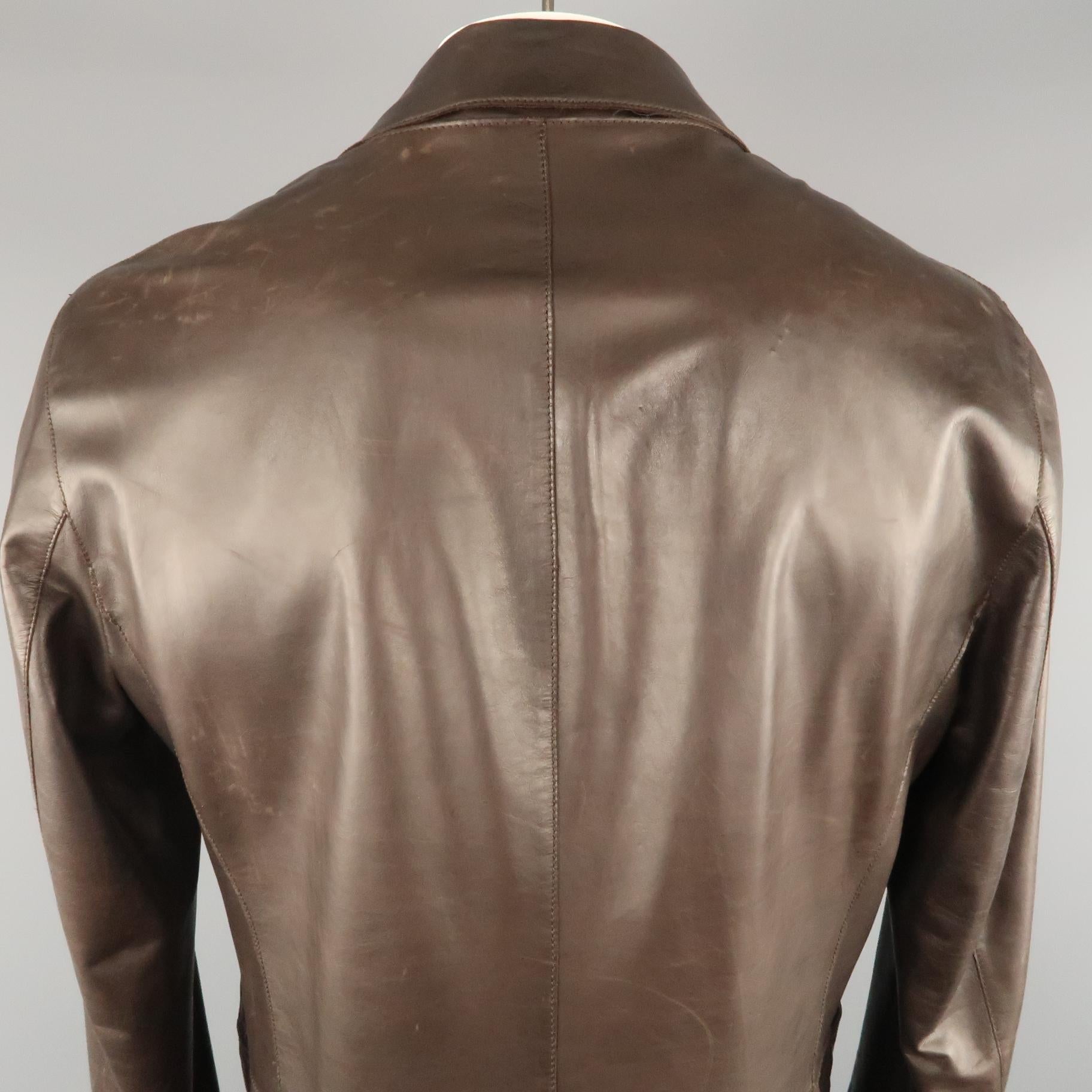 GIORGIO ARMANI 44 Brown Leather Notch Lapel Coat In Good Condition In San Francisco, CA