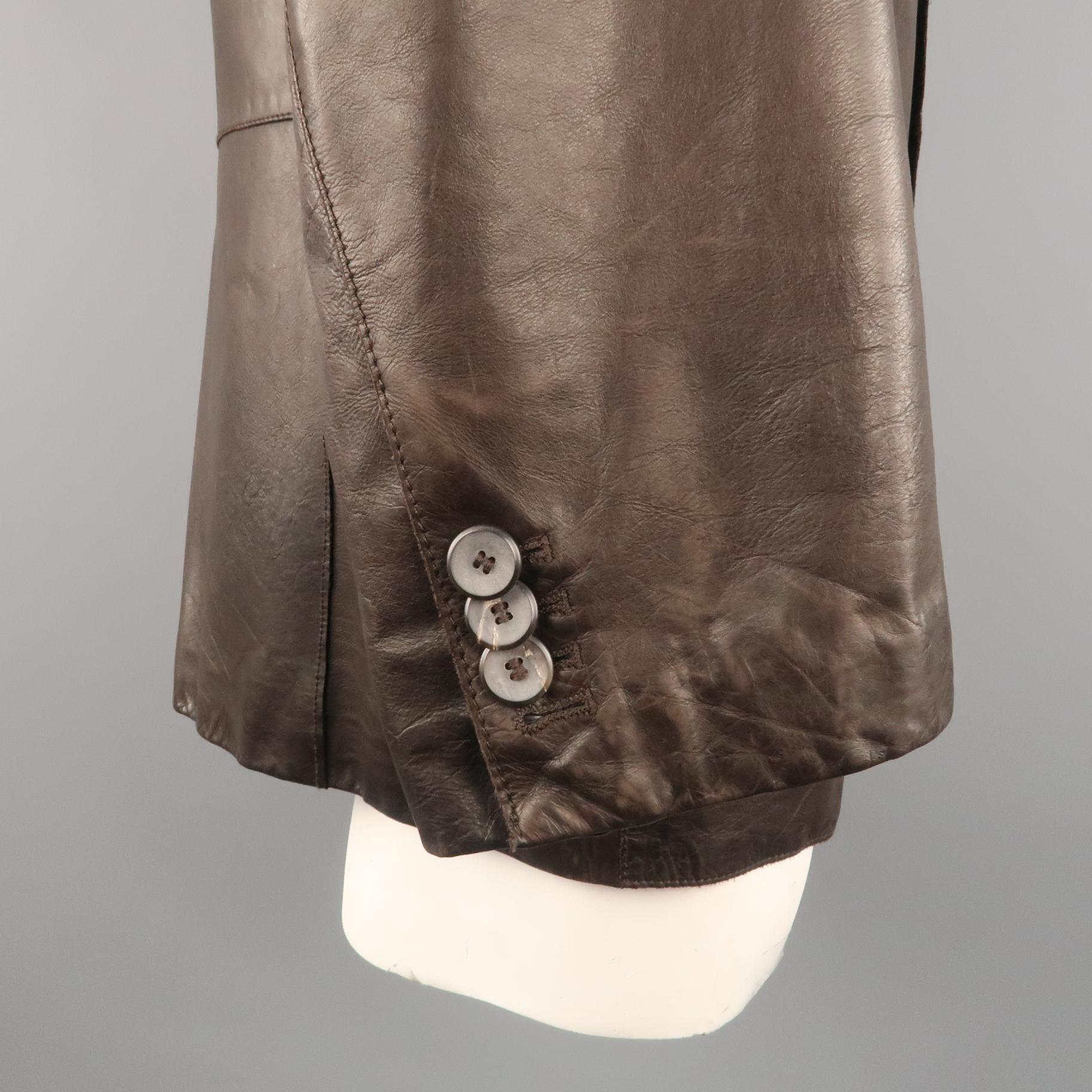 Men's GIORGIO ARMANI 44 Brown Leather Notch Lapel Coat