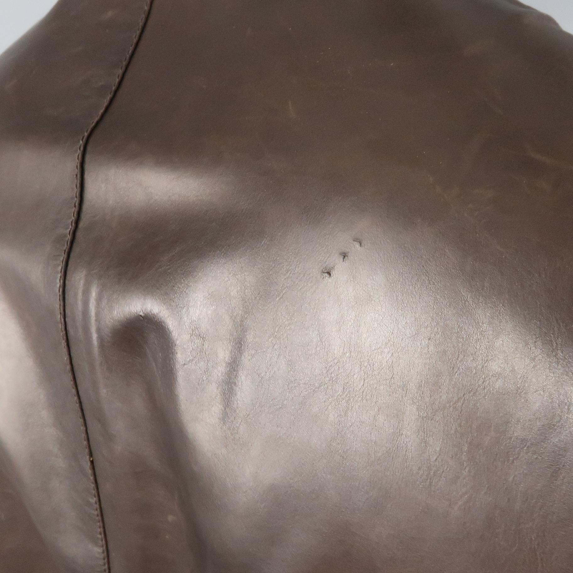 GIORGIO ARMANI 44 Brown Leather Notch Lapel Coat 1