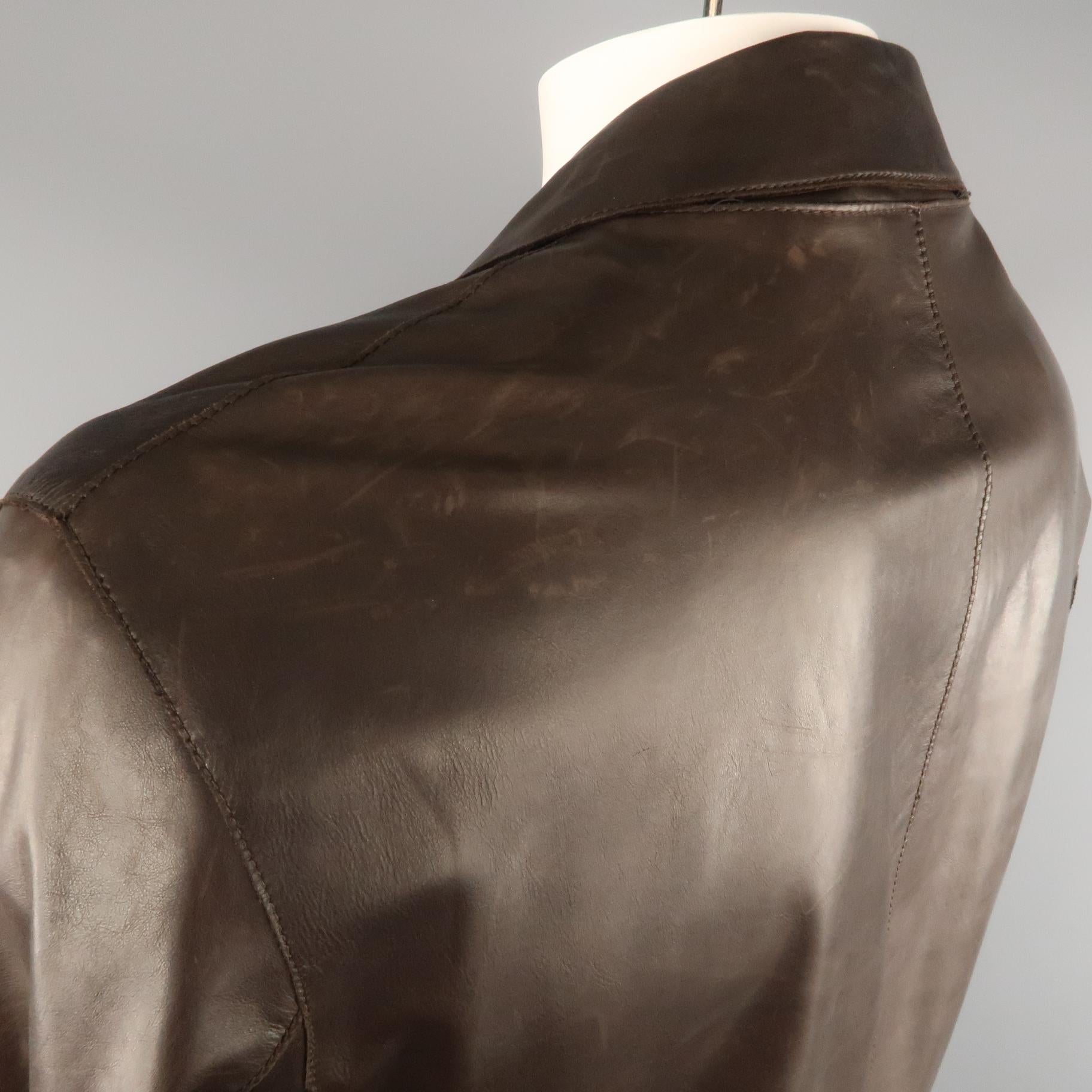 GIORGIO ARMANI 44 Brown Leather Notch Lapel Coat 2