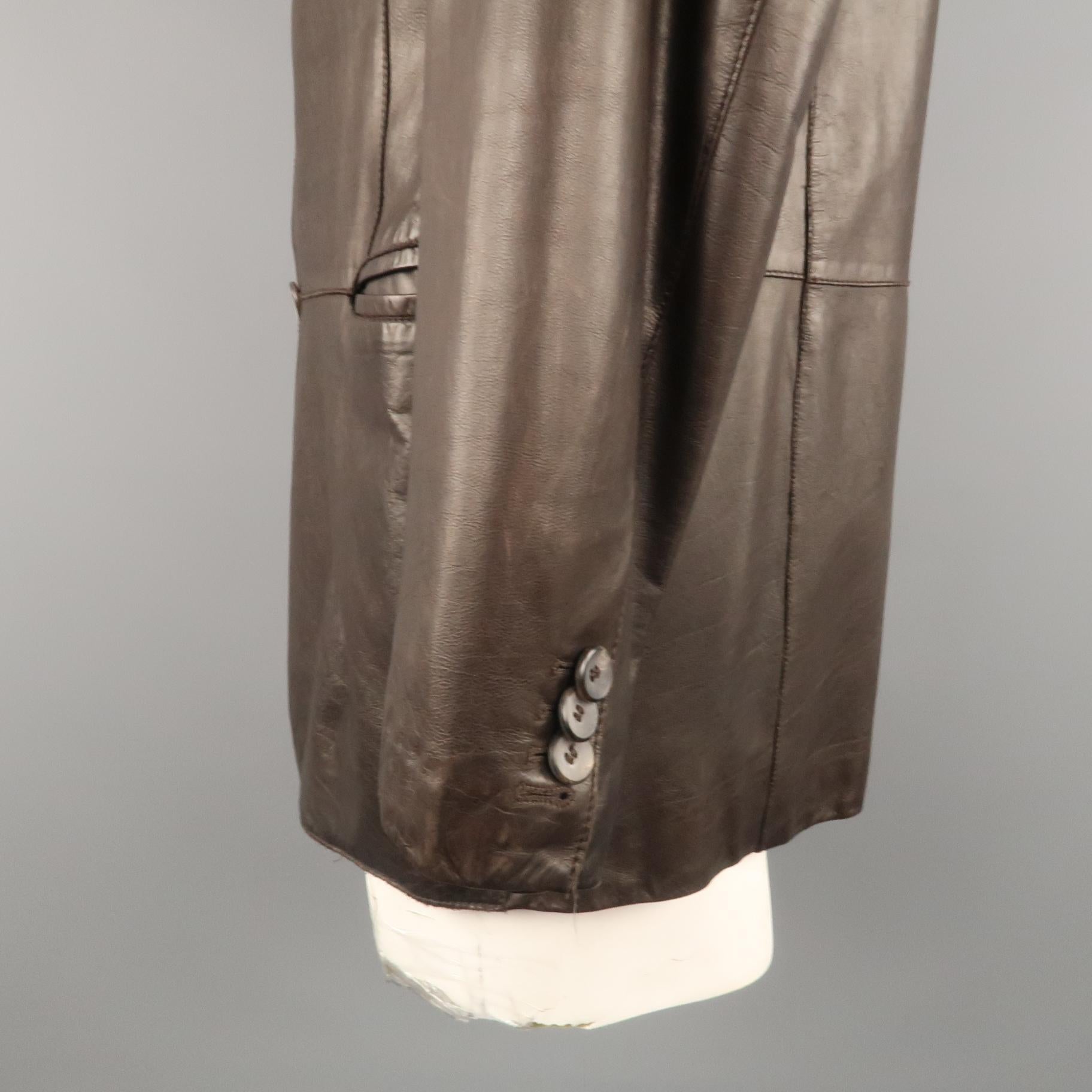 GIORGIO ARMANI 44 Brown Leather Notch Lapel Coat 3