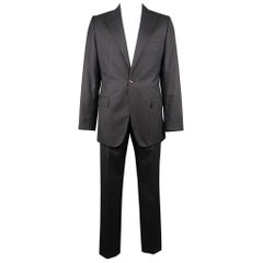GIORGIO ARMANI 44 Regular Charcoal Stripe Wool Peak Lapel 2 Stück Anzug