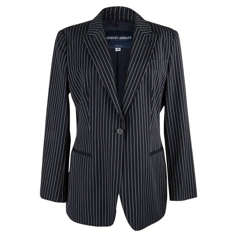 Giorgio Armani Americana Fresh and Chic Navy Pinstripe Jacket 48 at 1stDibs  | black armani pinstripe crombie coat, armani jacket