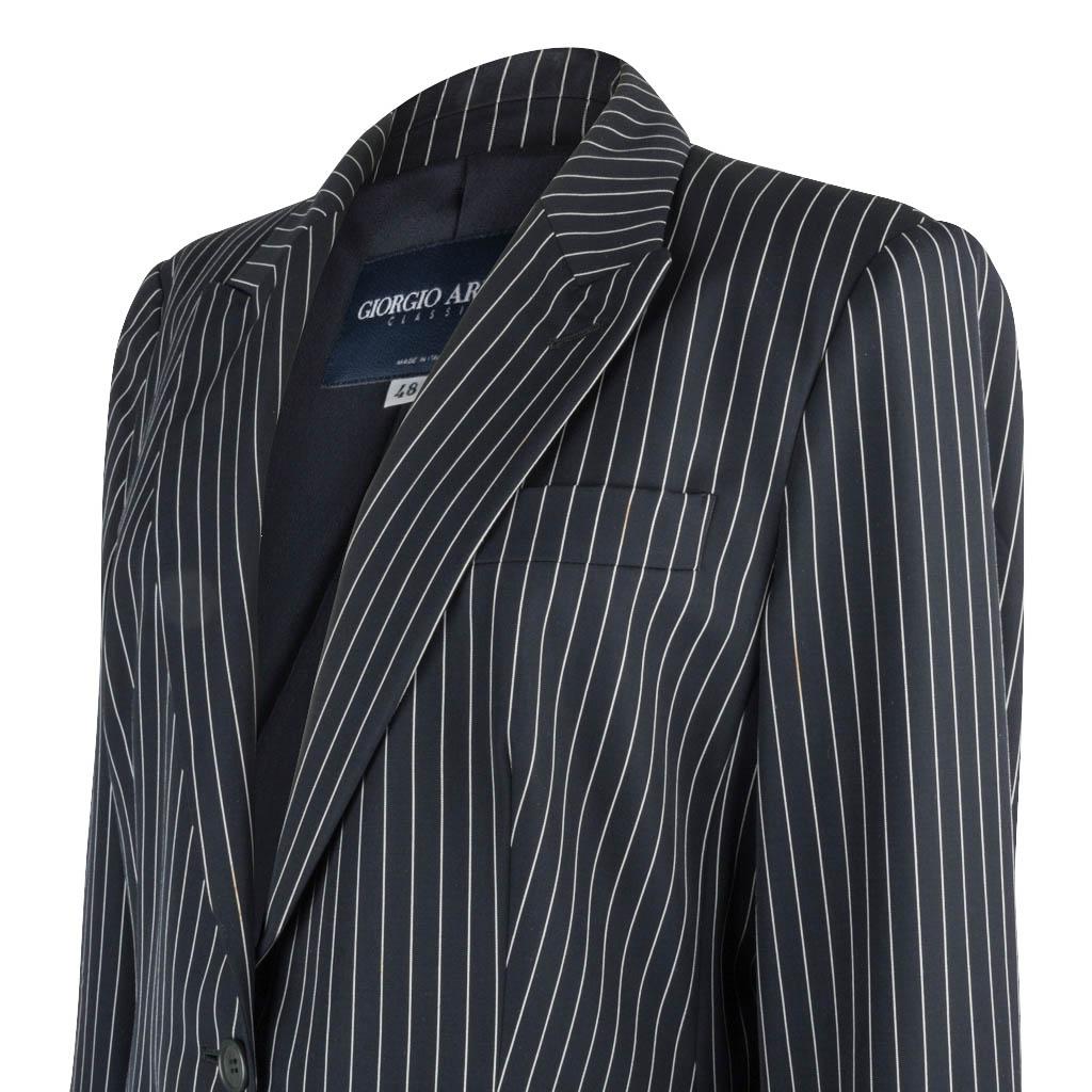 Black Giorgio Armani Americana Fresh and Chic Navy Pinstripe Jacket 48