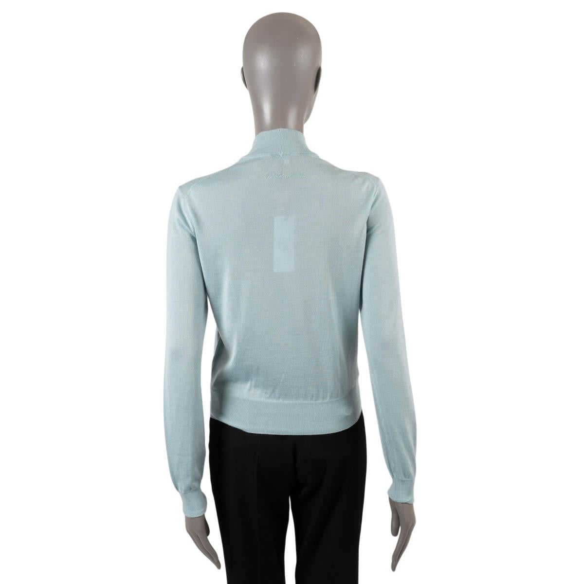 GIORGIO ARMANI aqua blue cashmere silk MOCK NECK Sweater 40 S In Excellent Condition For Sale In Zürich, CH