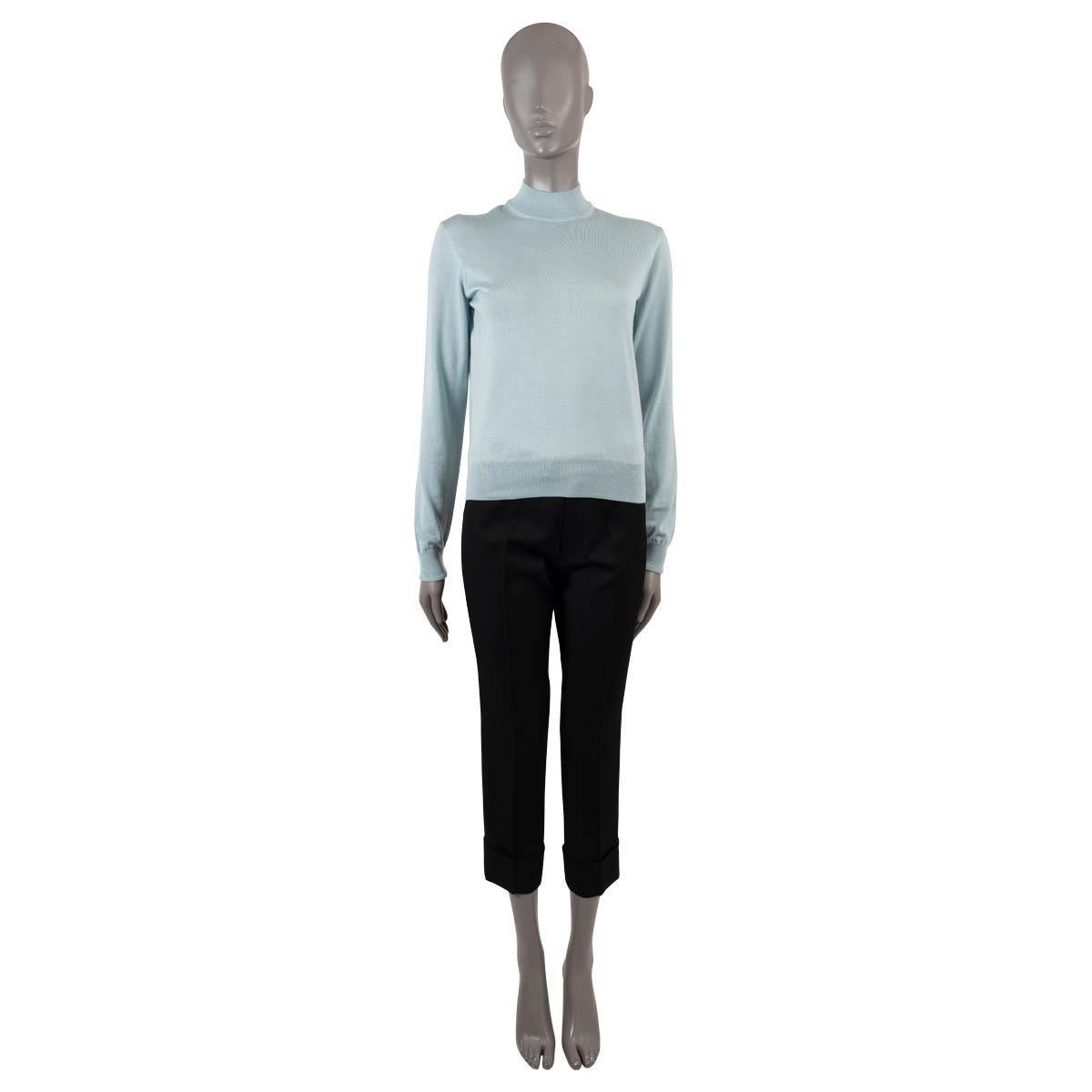 Women's GIORGIO ARMANI aqua blue cashmere silk MOCK NECK Sweater 40 S For Sale