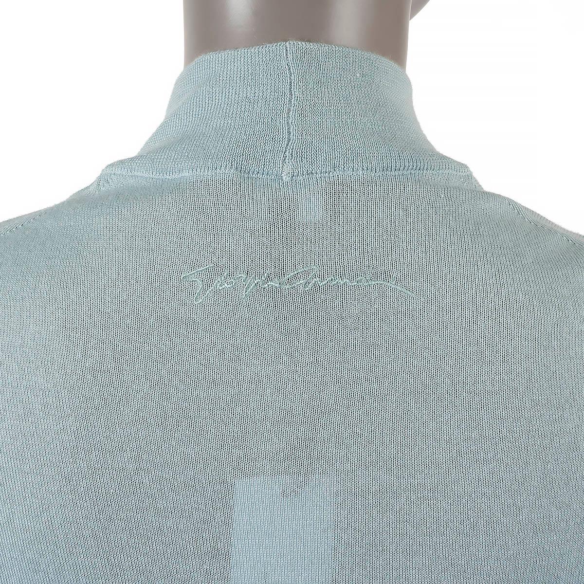 GIORGIO ARMANI aqua blue cashmere silk MOCK NECK Sweater 40 S For Sale 2