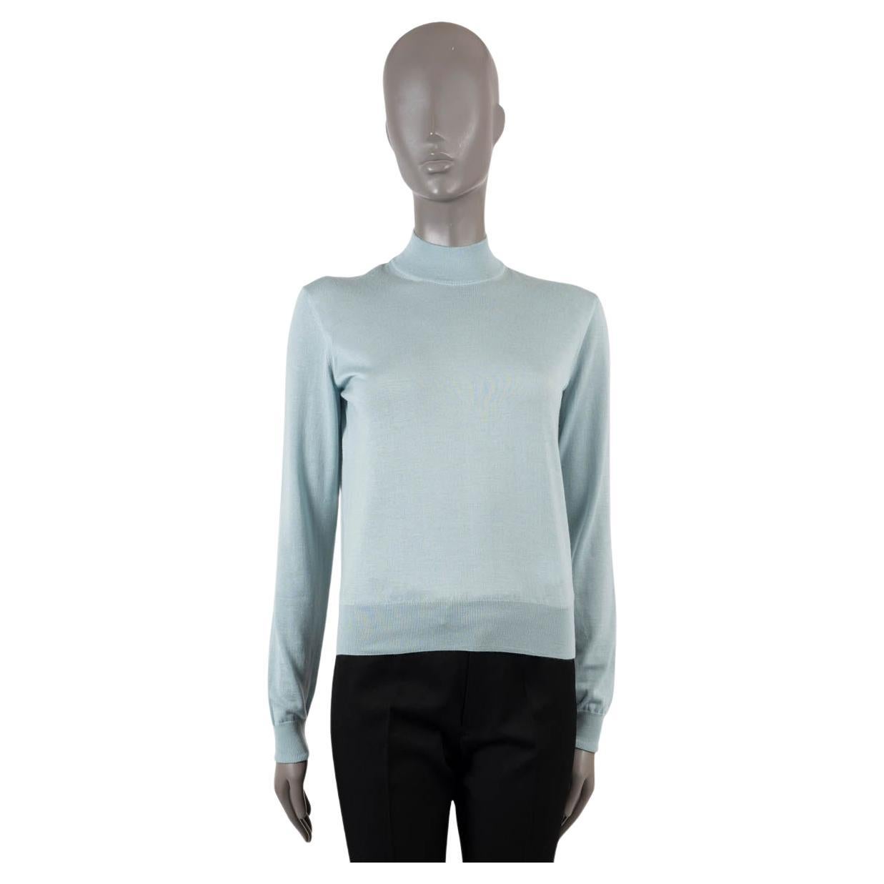 GIORGIO ARMANI aqua blue cashmere silk MOCK NECK Sweater 40 S For Sale