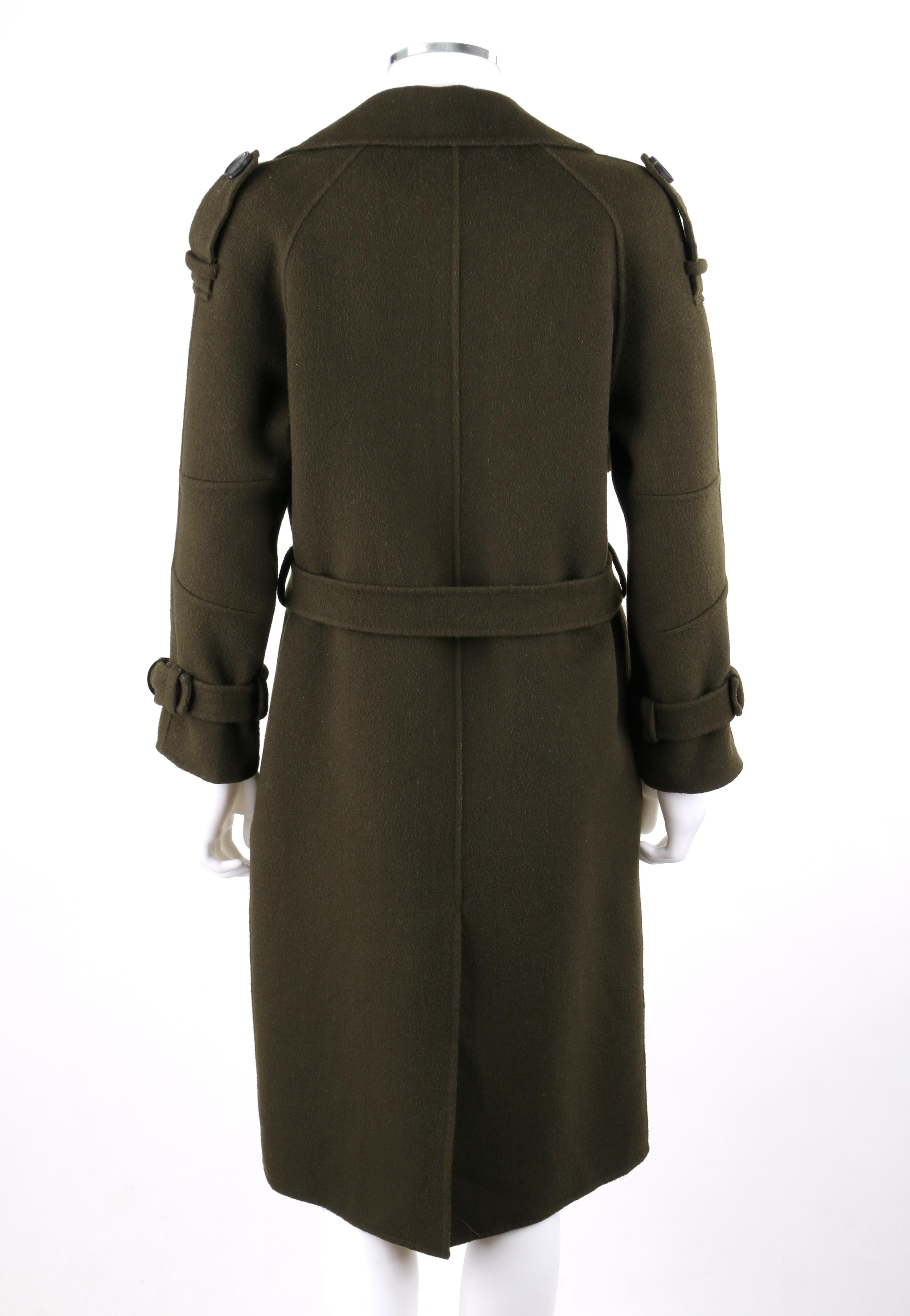 Women's GIORGIO ARMANI Army Green Double Breasted Cashmere Military Belted Jacket Coat