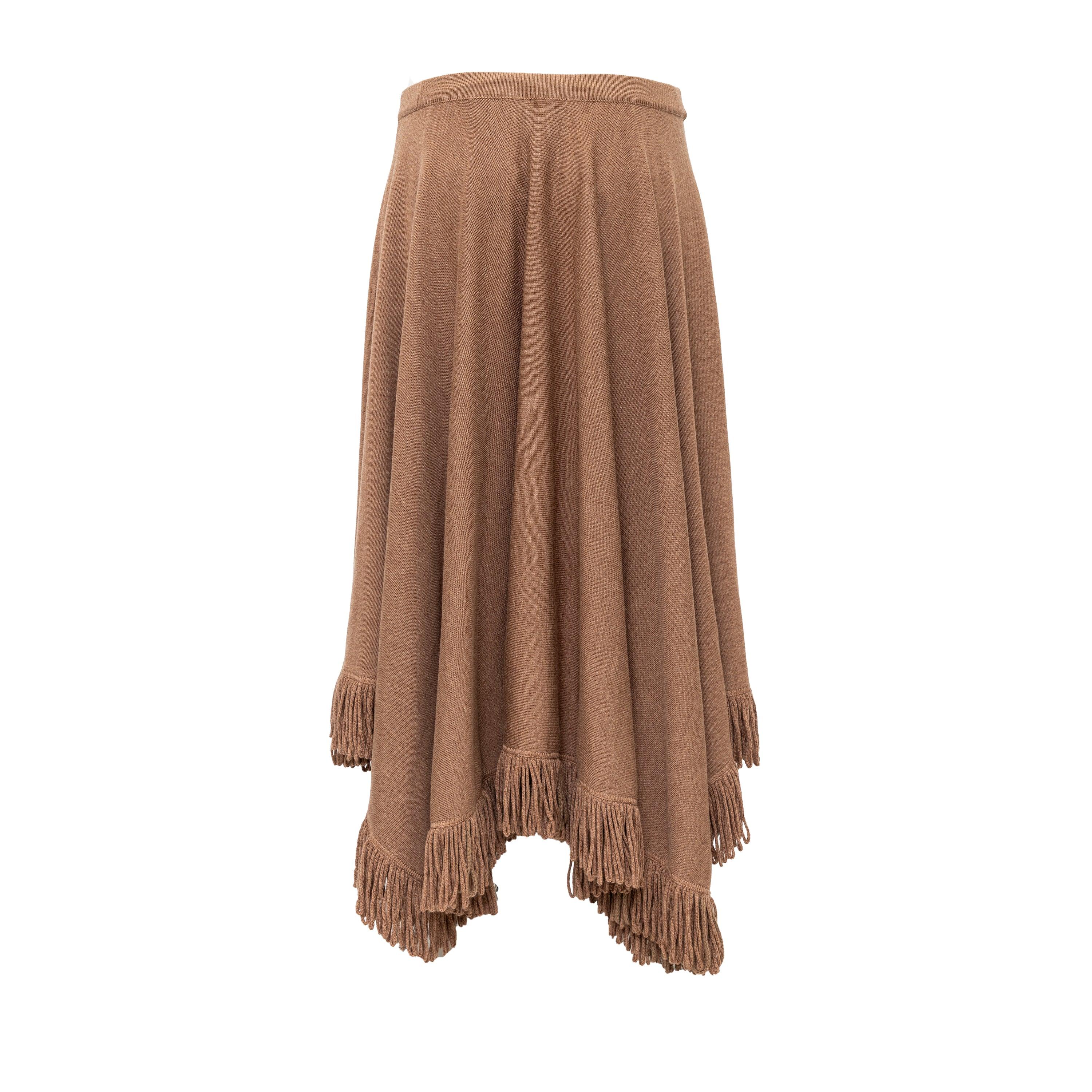 Brown Giorgio Armani Asymmetric Fringed Skirt - '00s For Sale