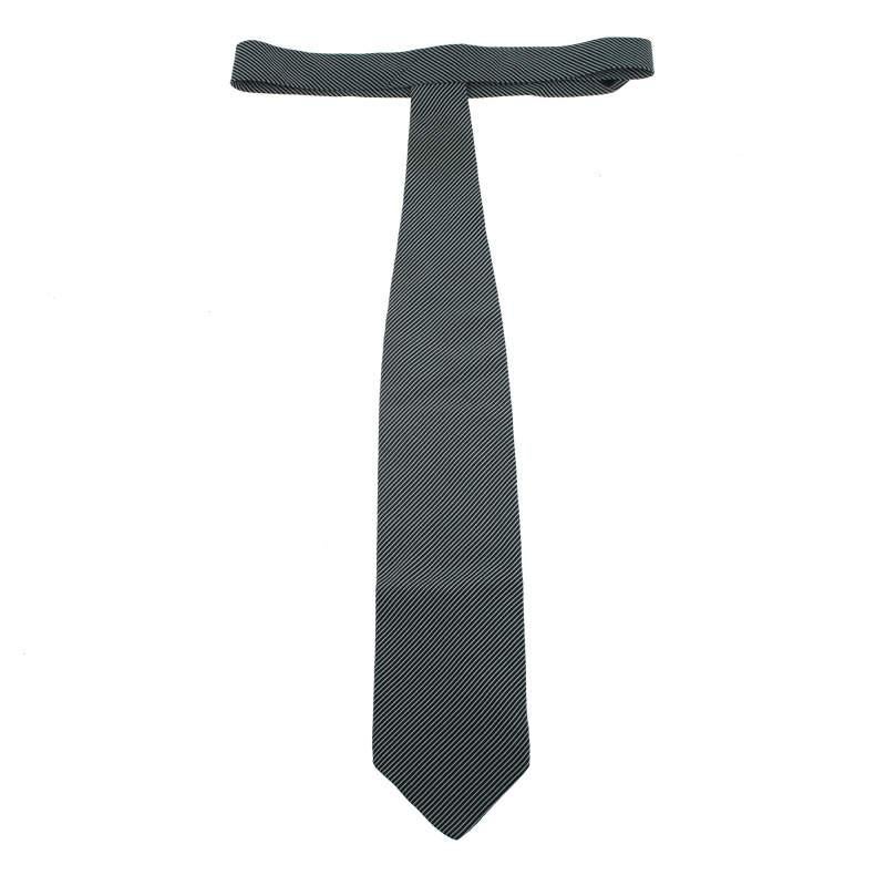 Giorgio Armani Beige and Black Striped Silk Tie In Good Condition For Sale In Dubai, Al Qouz 2