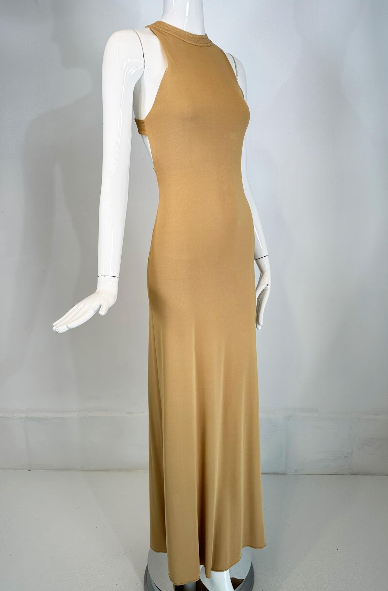 Giorgio Armani Beige Jersey Halter Neck Strap Back Evening Dress  For Sale 6