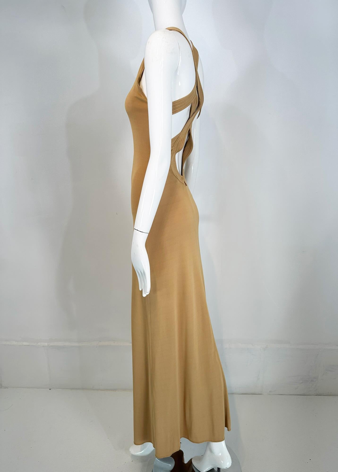 Women's Giorgio Armani Beige Jersey Halter Neck Strap Back Evening Dress  For Sale