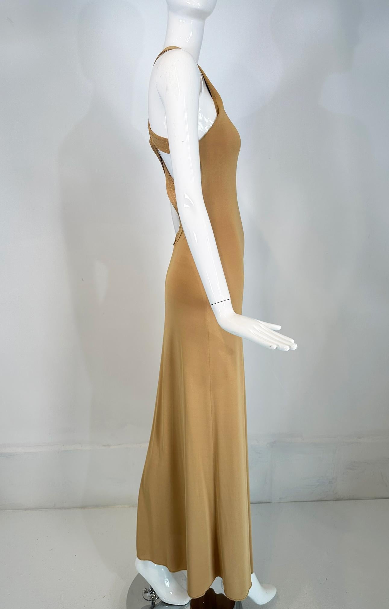 Giorgio Armani Beige Jersey Halter Neck Strap Back Evening Dress  For Sale 5