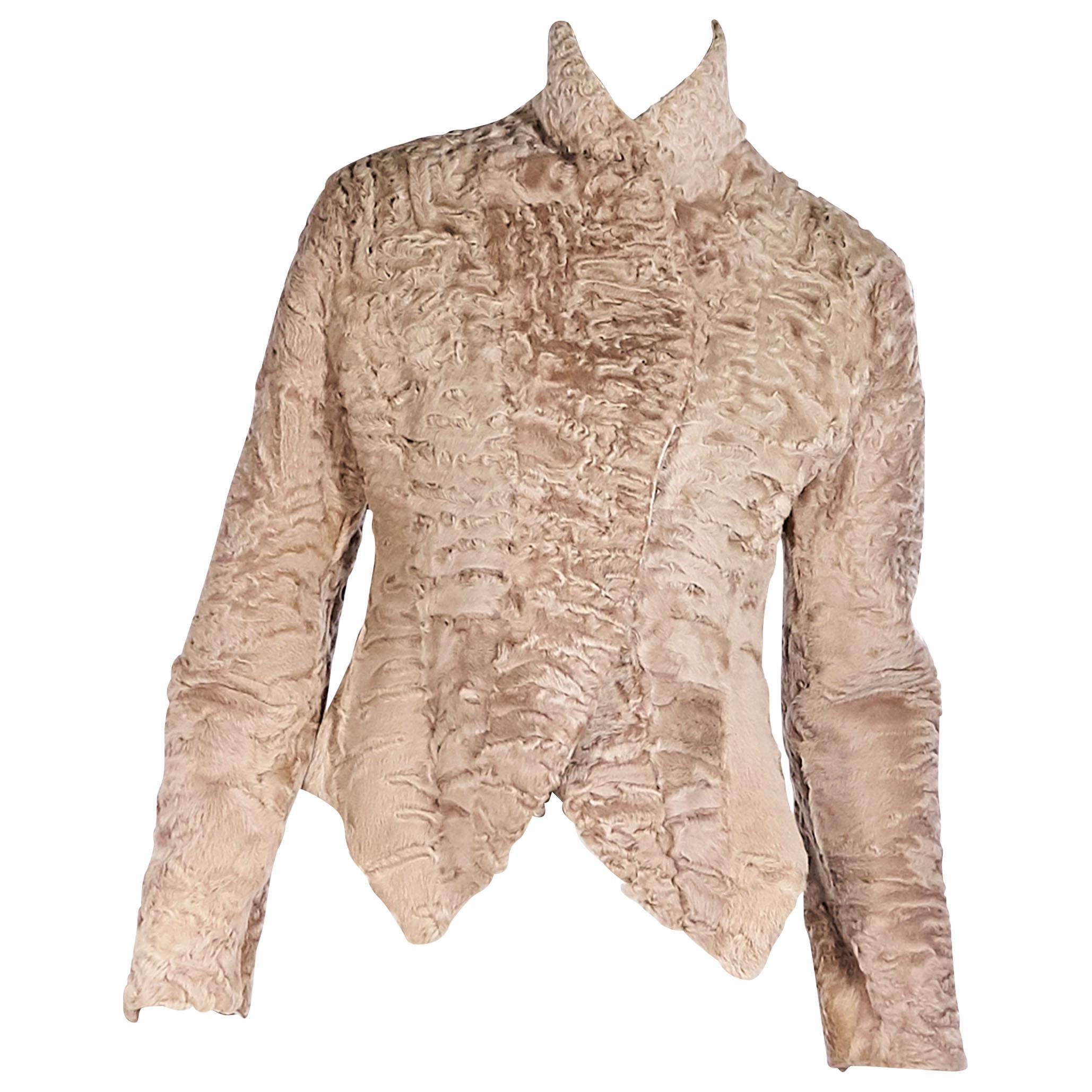 Giorgio Armani Beige Lamb Fur Cropped Jacket