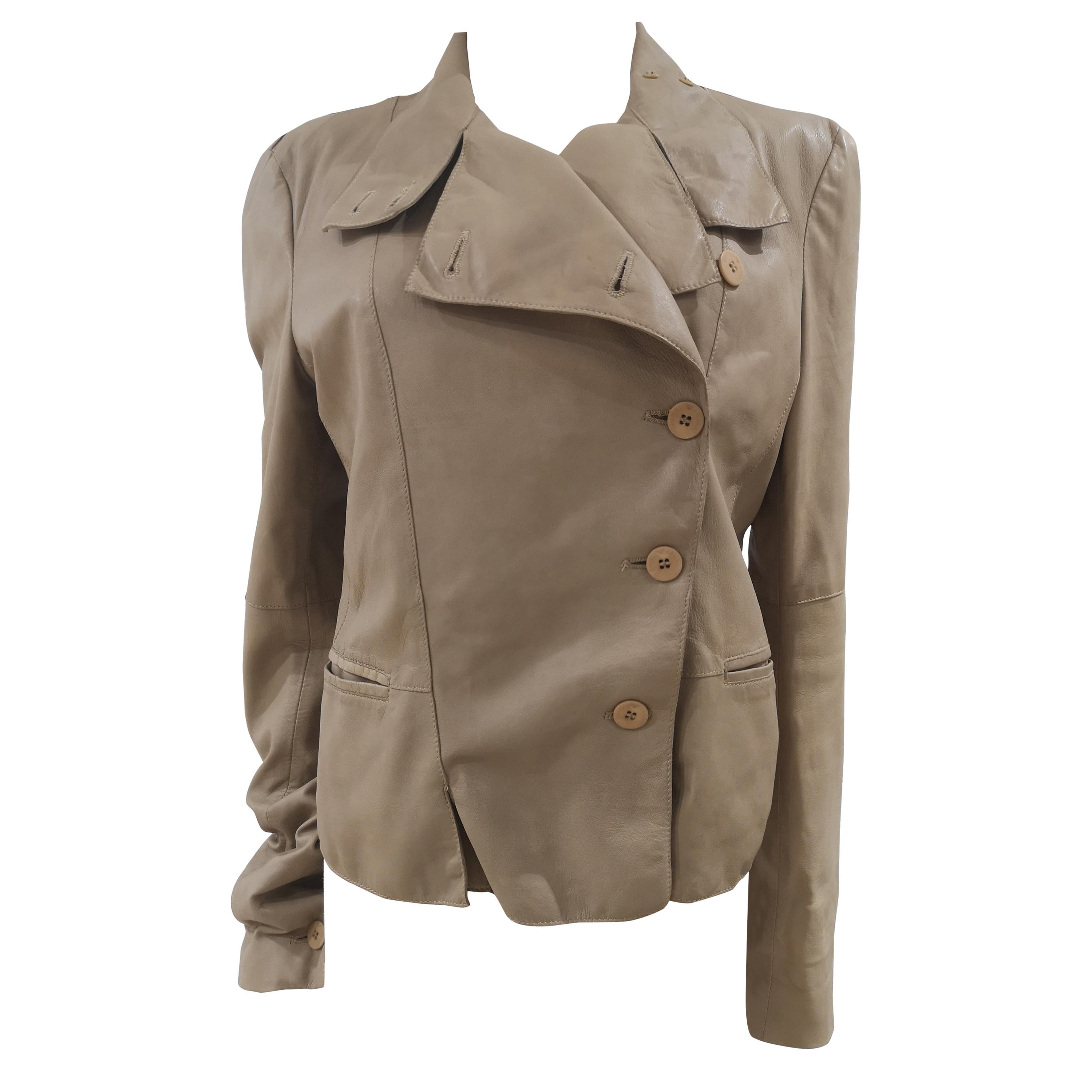 Giorgio Armani beige leather jacket For Sale