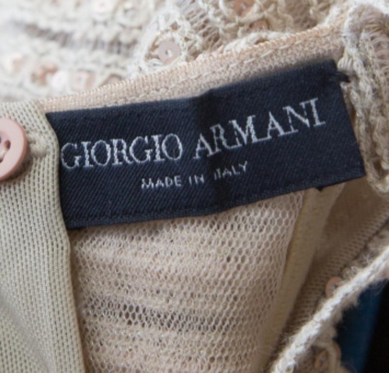 Giorgio Armani Beigefarbenes, paillettenbesetztes Bustier-Top XS im Angebot 1