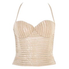 Giorgio Armani Beige Sequin Embellished Bustier Top XS