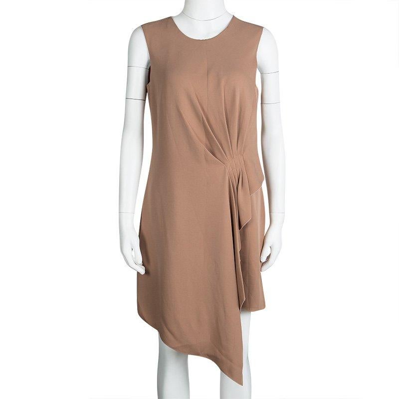 Giorgio Armani Beige Silk Draped Pleat Detail Sleeveless Dress M In Good Condition In Dubai, Al Qouz 2