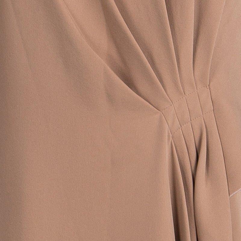Women's Giorgio Armani Beige Silk Draped Pleat Detail Sleeveless Dress M