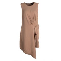 Giorgio Armani Beige Silk Draped Pleat Detail Sleeveless Dress M