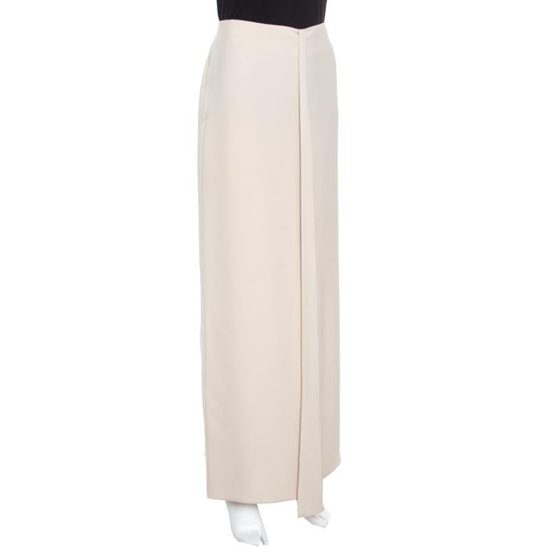 Giorgio Armani Beige Silk Pleated Front Maxi Skirt M In Good Condition In Dubai, Al Qouz 2