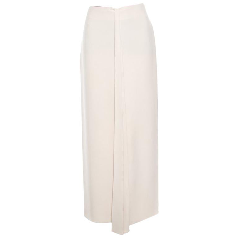 Giorgio Armani Beige Silk Pleated Front Maxi Skirt M