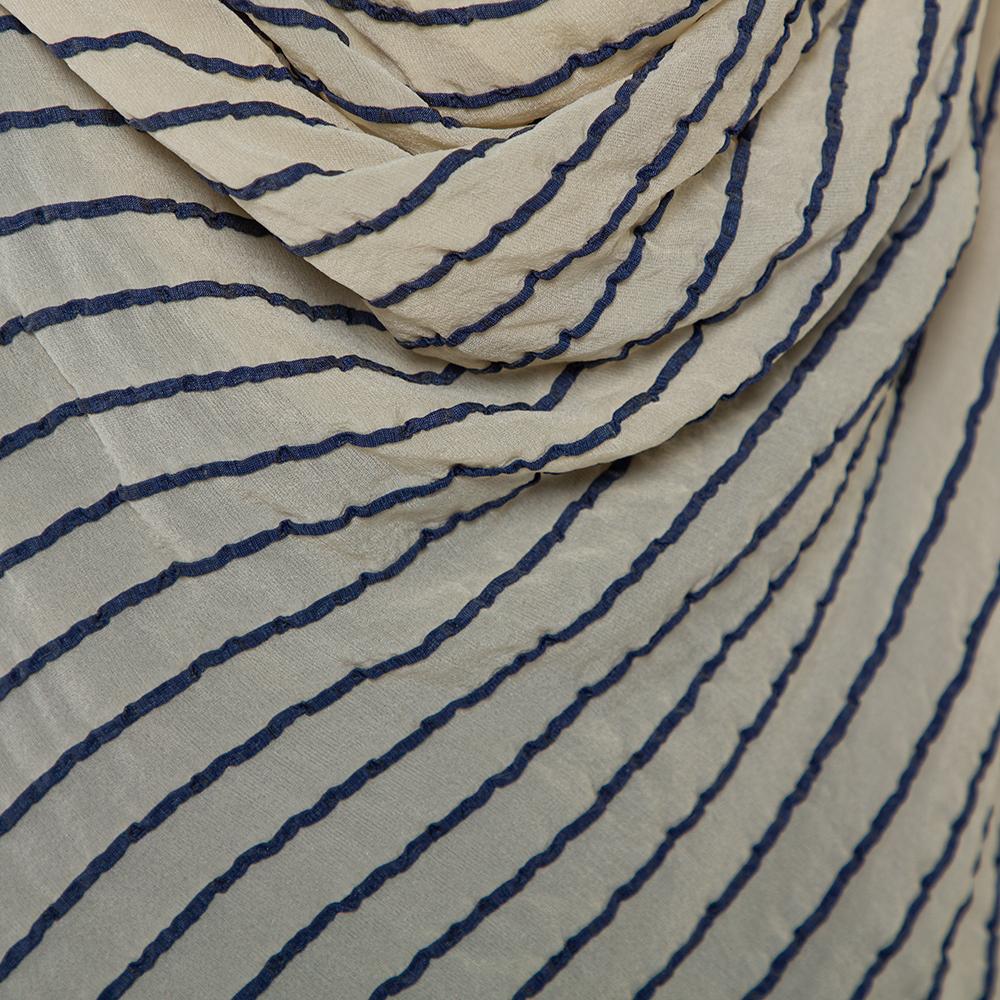 Beige Giorgio Armani Bicolor Striped Silk Sleeveless Cowl Neck Top M For Sale