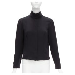 GIORGIO ARMANI black 100% silk invisible placket high collar dress shirt IT40 S