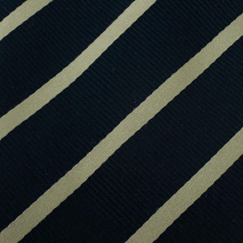 Men's Giorgio Armani Black and Beige Striped Silk Tie For Sale