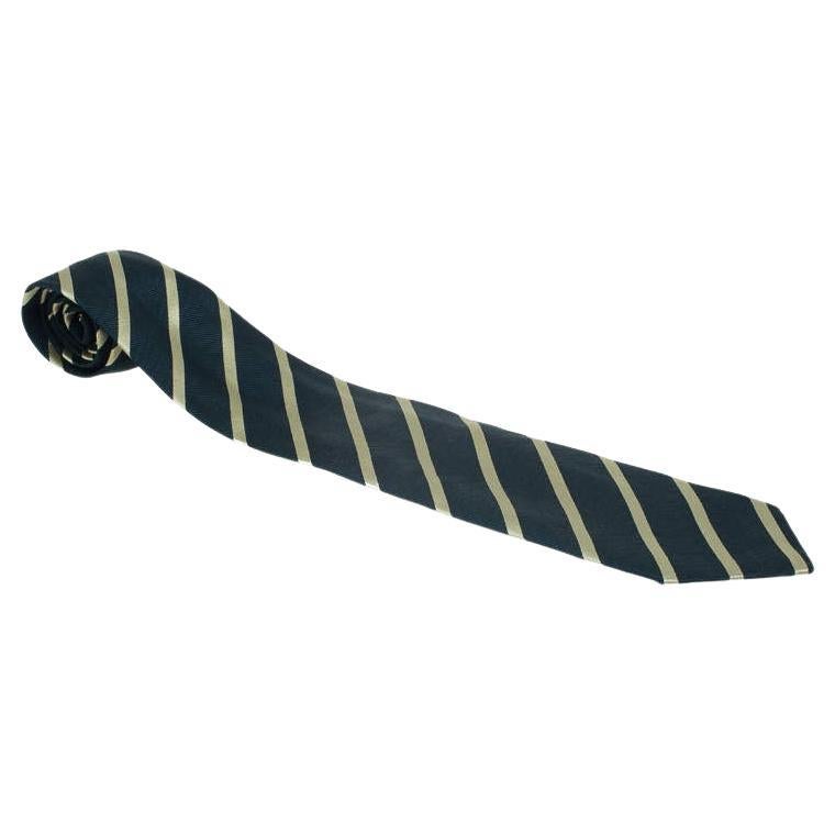 Giorgio Armani Black and Beige Striped Silk Tie For Sale