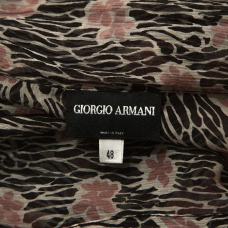 Giorgio Armani Camicetta in seta trasparente con stampa floreale nera e rosa L.A. in vendita 1