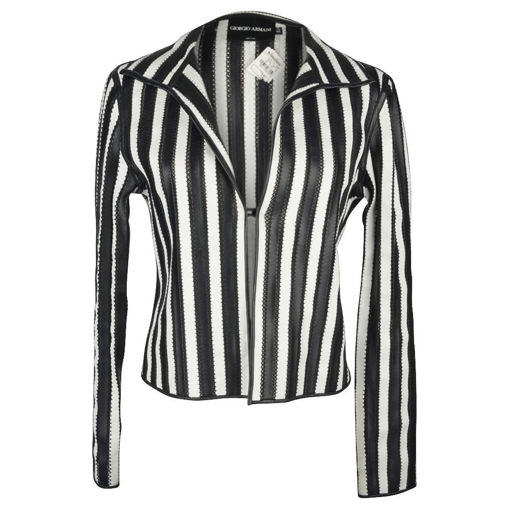 Giorgio Armani Black and White Lamb Leather Jacket   2