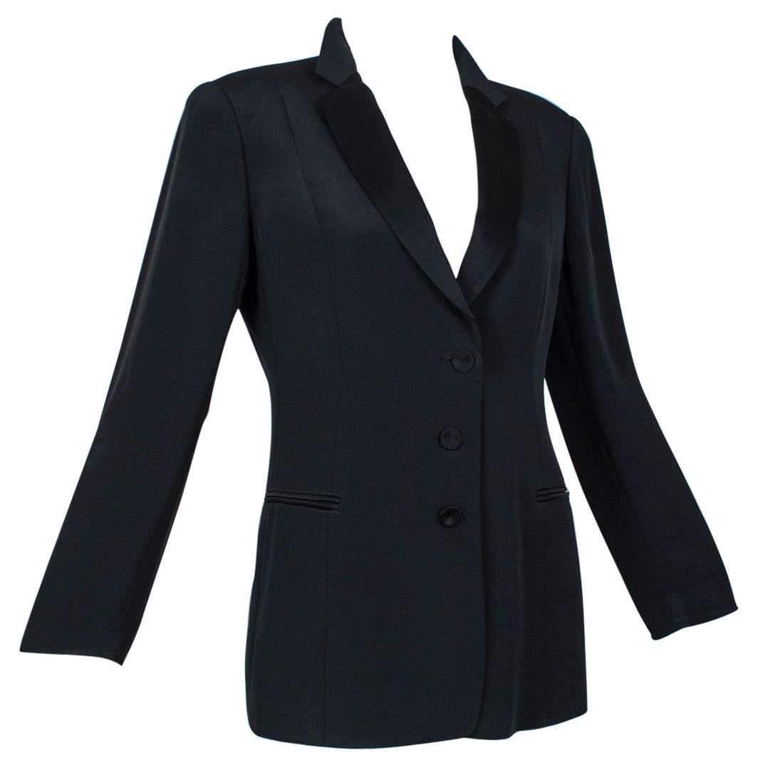 Giorgio Armani Black Silk Faille “Le Smoking” Tuxedo Blazer Jacket - It 42, 2001 For Sale