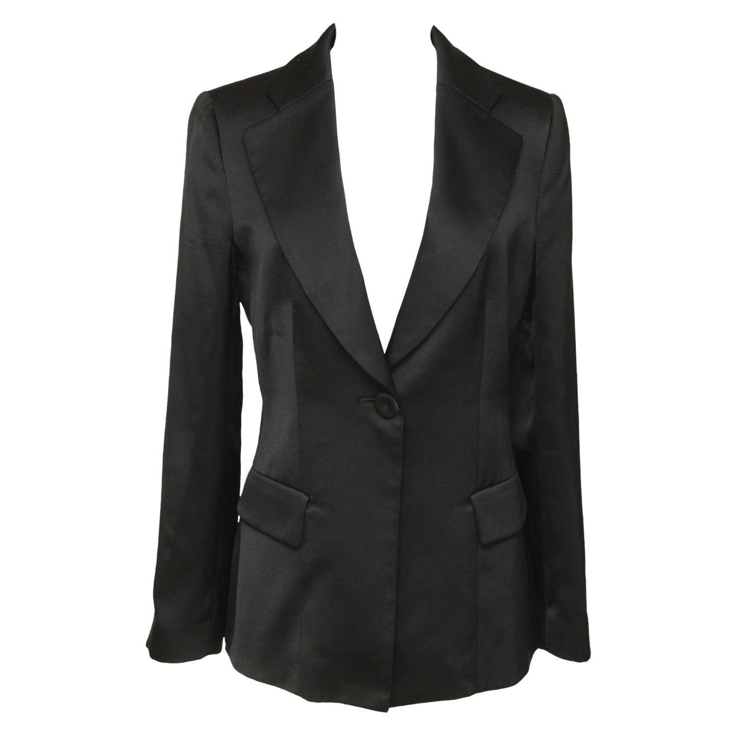 GIORGIO ARMANI Black Blazer Jacket Coat Button Long Sleeve Silk Clothing Sz 40 For Sale