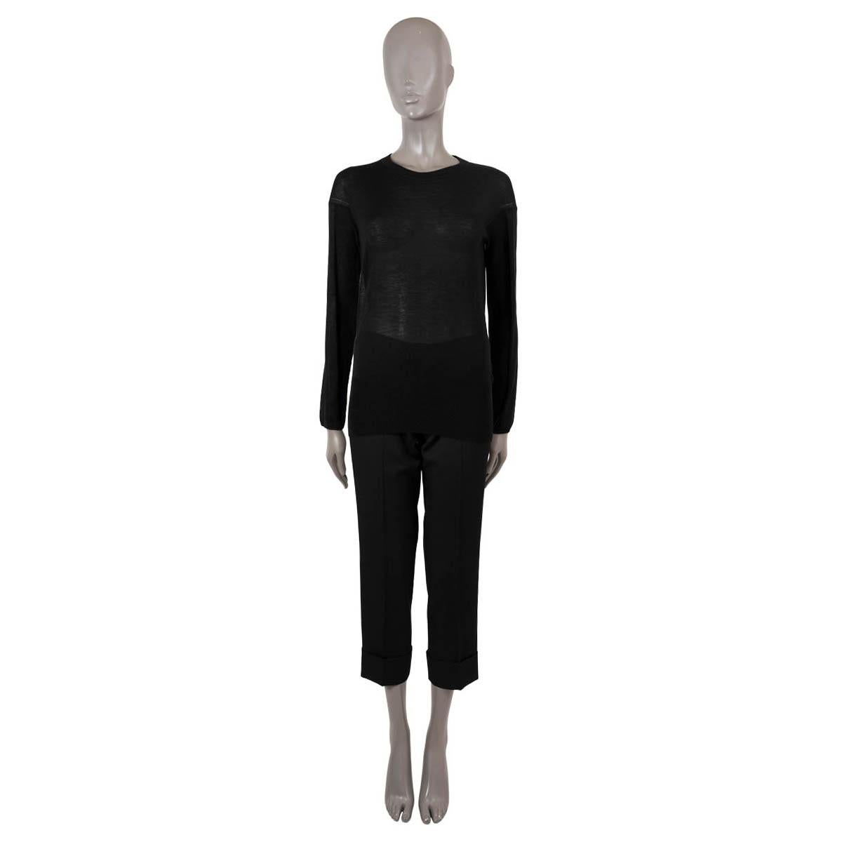 Women's GIORGIO ARMANI black cashmere SHEER Crewneck Sweater 42 M For Sale