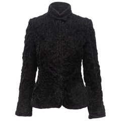 Giorgio Armani Black Crinkled Velvet Fitted Jacket