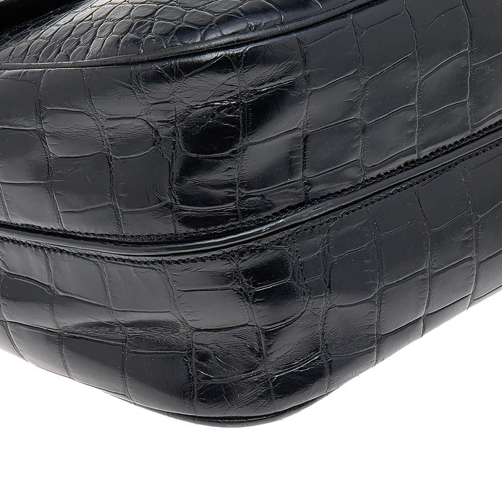 Giorgio Armani Black Croc Embossed Leather Top Handle Bag 6