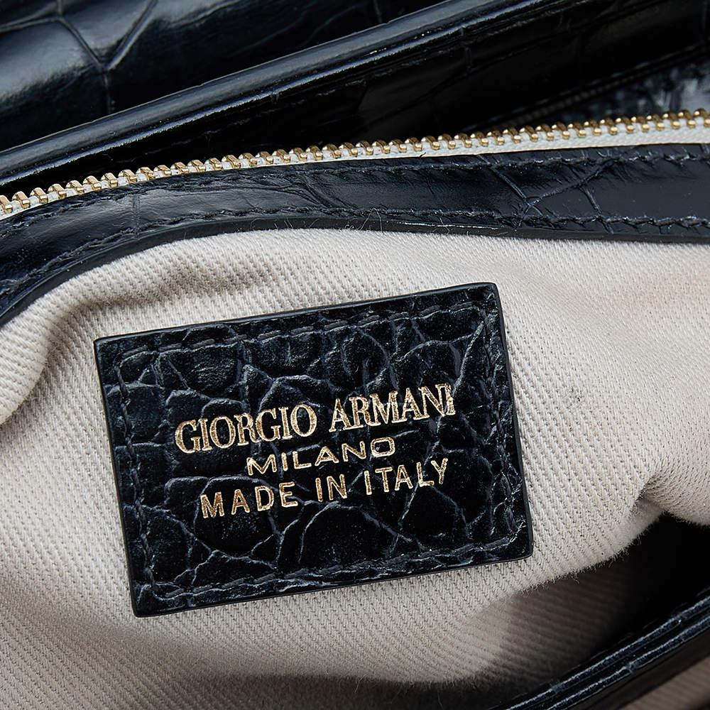 Giorgio Armani Black Croc Embossed Leather Top Handle Bag 8