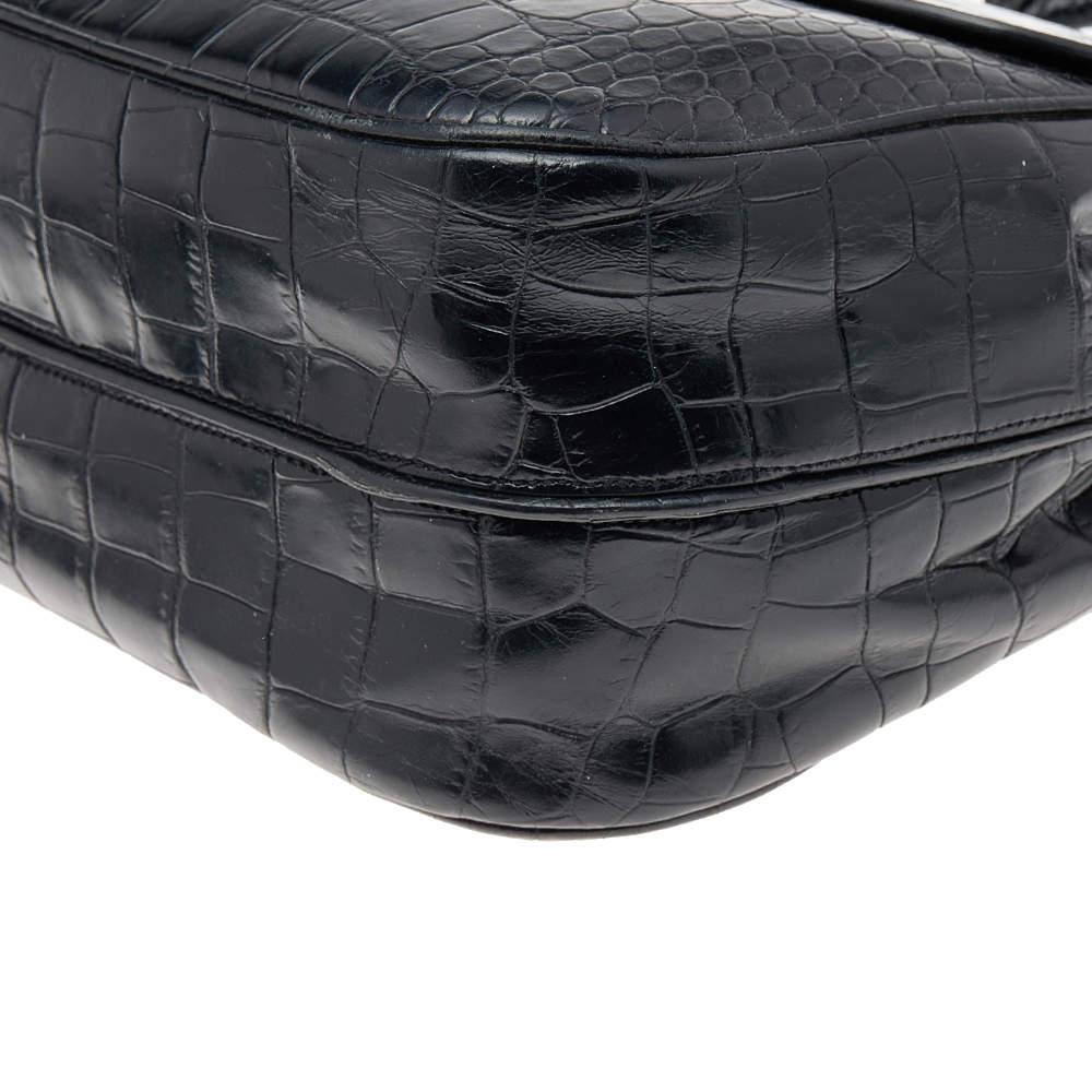 Giorgio Armani Black Croc Embossed Leather Top Handle Bag 2
