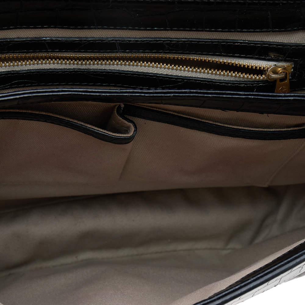 Giorgio Armani Black Croc Embossed Leather Top Handle Bag 4