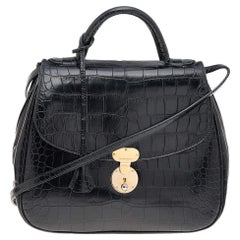 Giorgio Armani Schwarze Ledertasche mit Krokodillederprägung und Henkel
