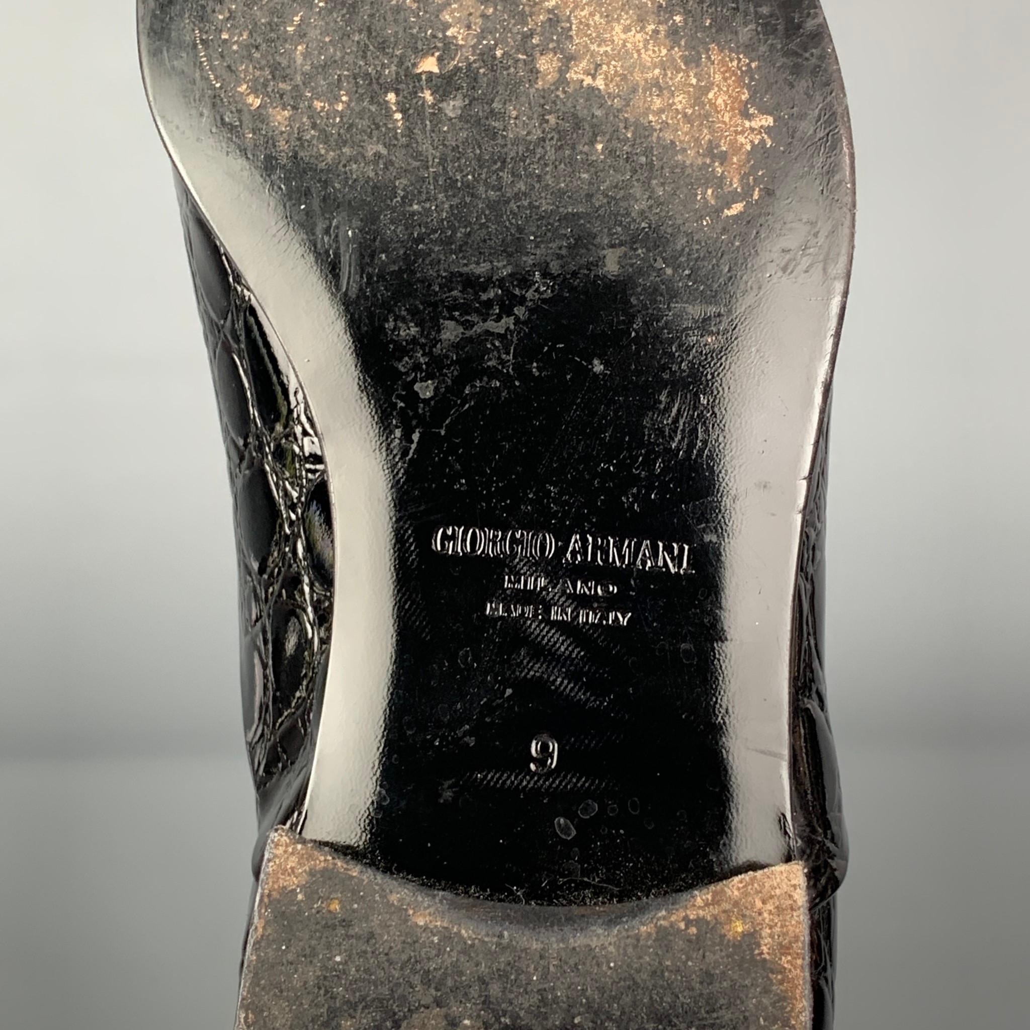 GIORGIO ARMANI Black Embossed Leather Lace Up Shoes 1
