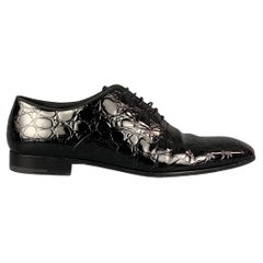 GIORGIO ARMANI Black Embossed Leather Lace Up Shoes