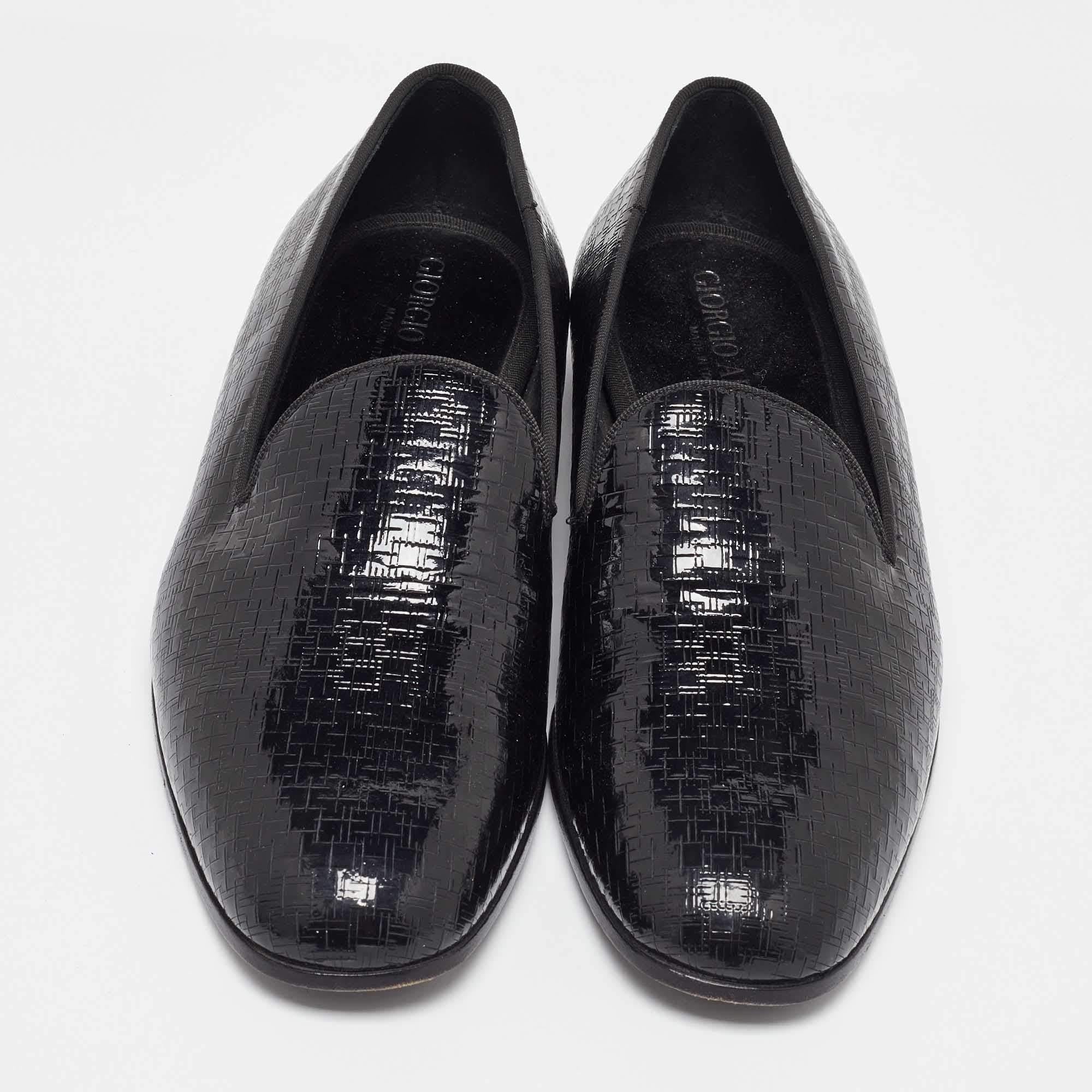 Giorgio Armani  Black Embossed Patent Leather Smoking Slippers Size 40 In Good Condition In Dubai, Al Qouz 2