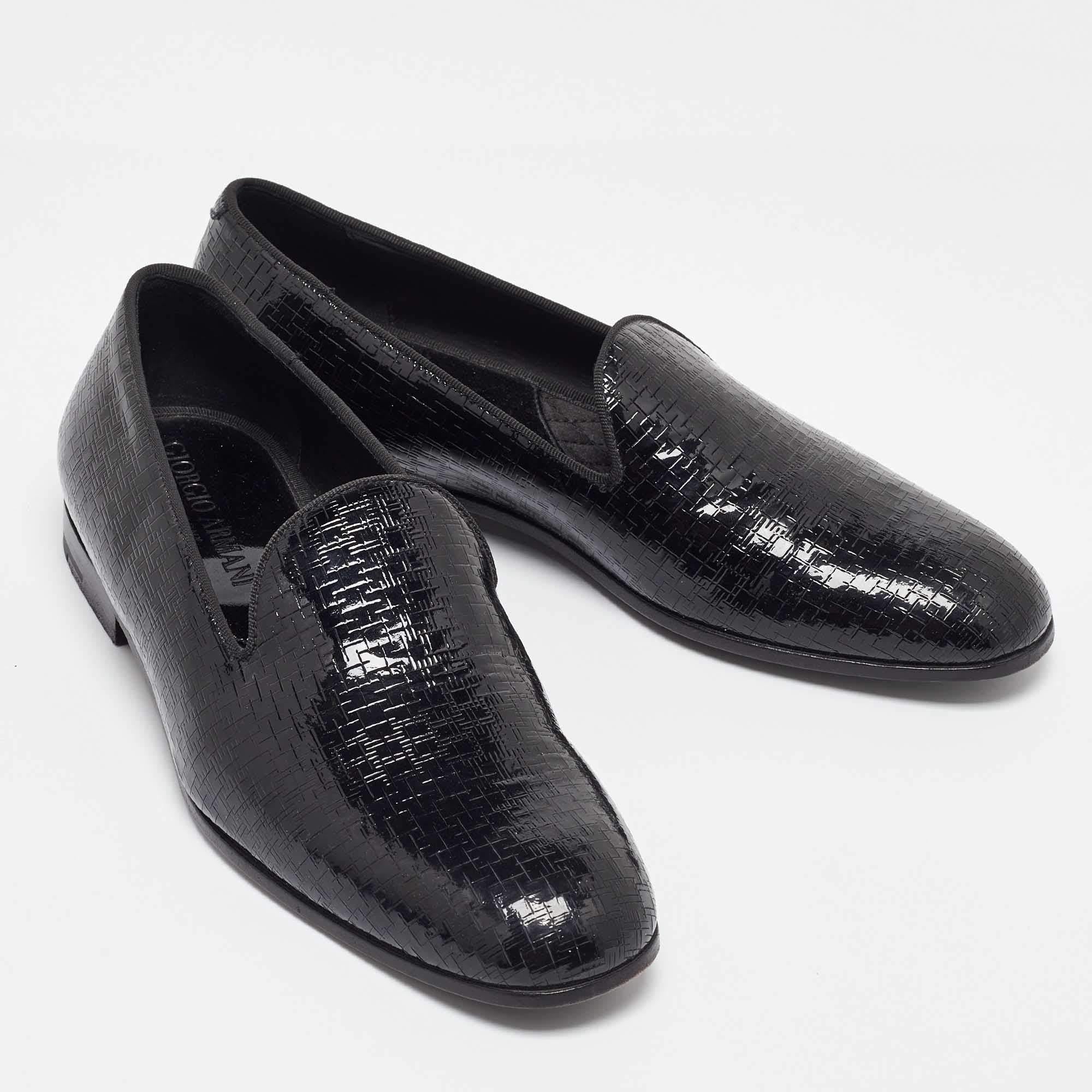 Men's Giorgio Armani  Black Embossed Patent Leather Smoking Slippers Size 40