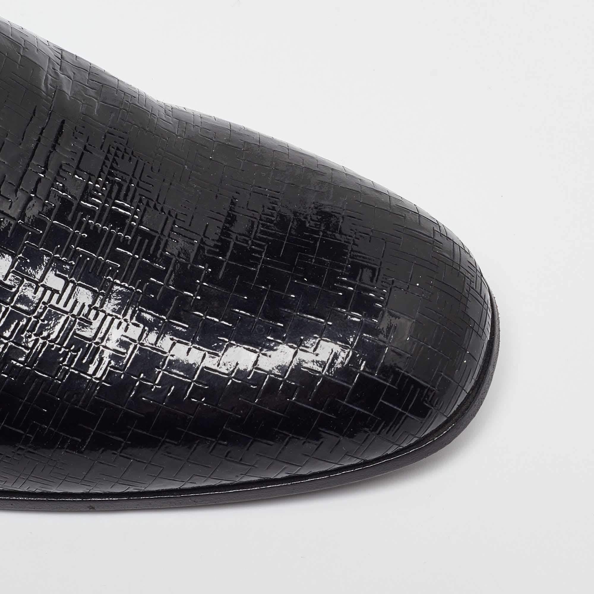 Giorgio Armani  Black Embossed Patent Leather Smoking Slippers Size 40 3