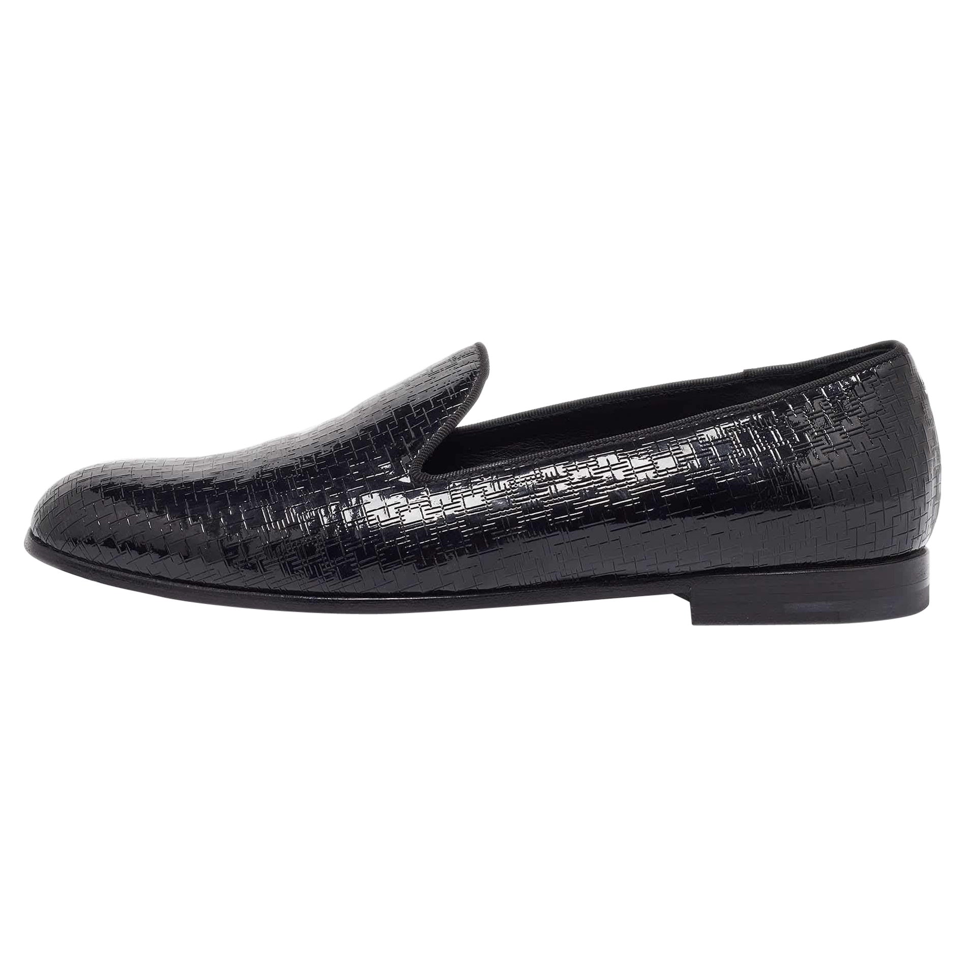 Giorgio Armani  Black Embossed Patent Leather Smoking Slippers Size 40