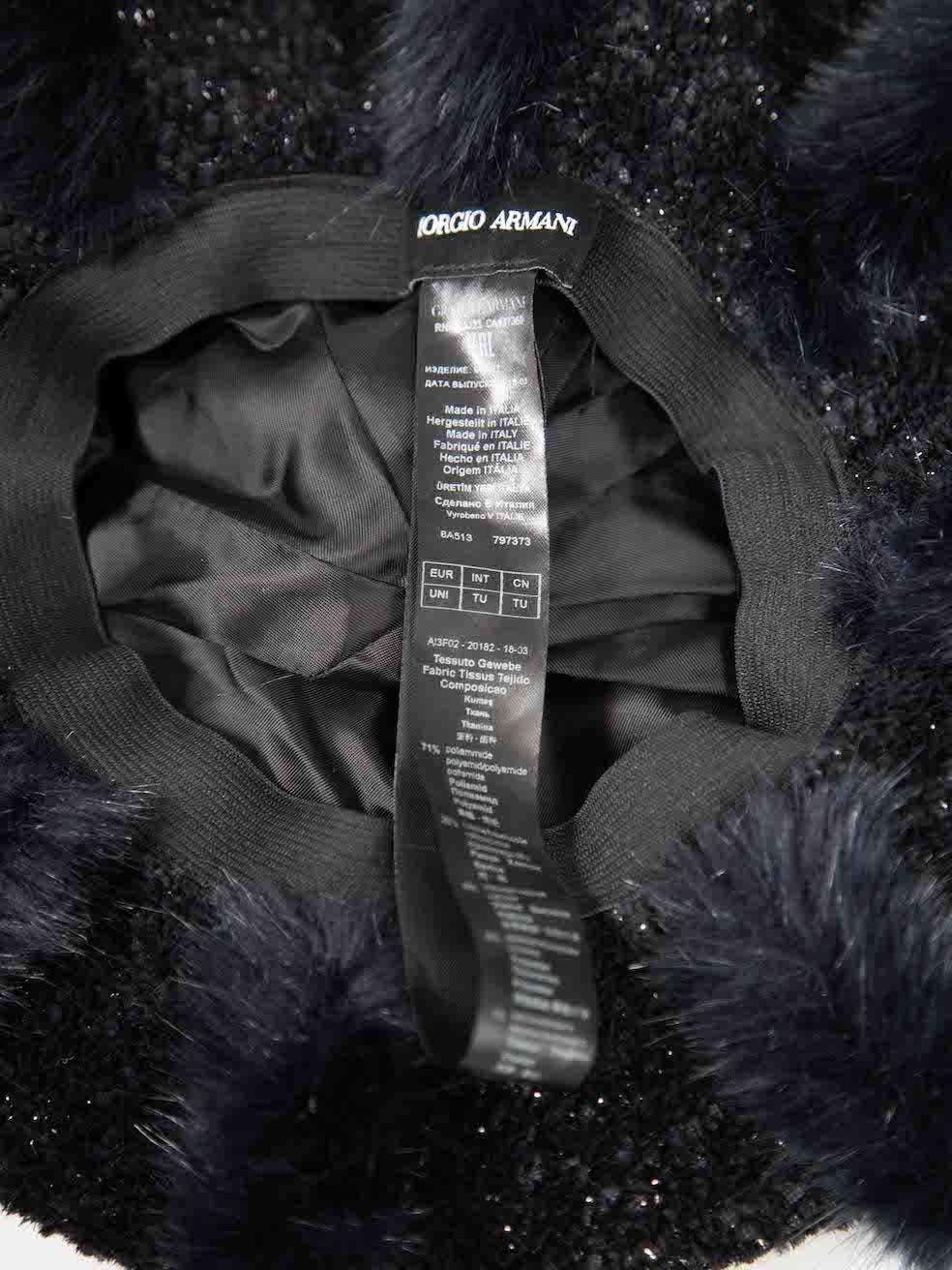 Women's Giorgio Armani Black Faux Fur Trim Glitter Beanie For Sale